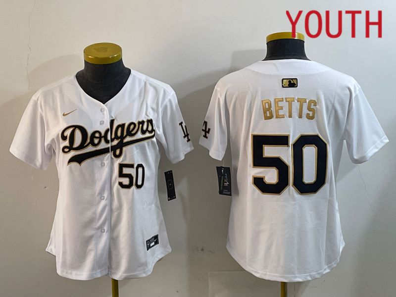 Youth Los Angeles Dodgers #50 Betts White Game 2024 Nike MLB Jersey style 1218